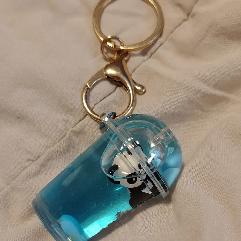 Panda Keychain Blue Black White Plastic Detachable Keyring Animal Modern